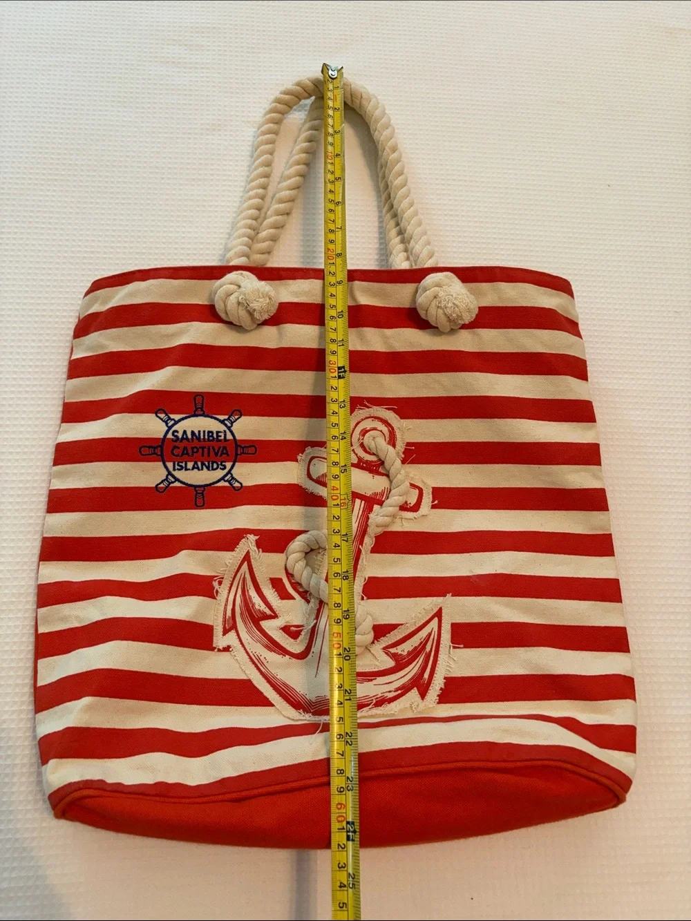 Striped Nautical Anchor Tote Bag - Red & Cream
